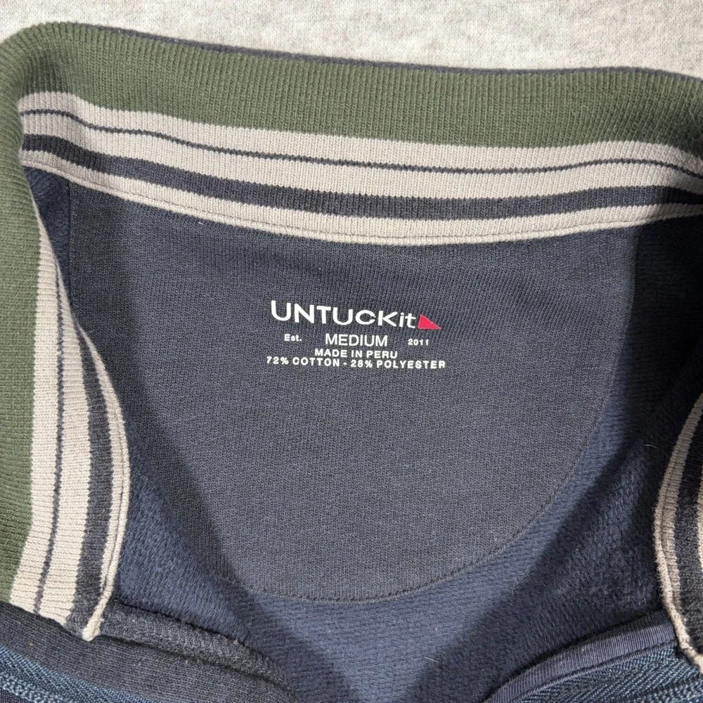 UNTUCKit Quarter Zip Pullover Mens Medium Navy Blue Striped Collar Sweatshirt